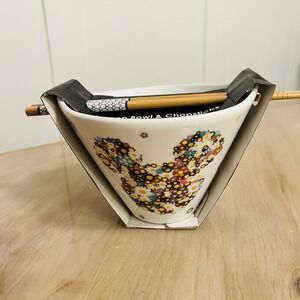 Disney Mickey Silhouette Flowers Ramen  Noodle Bowl  with Chopsticks